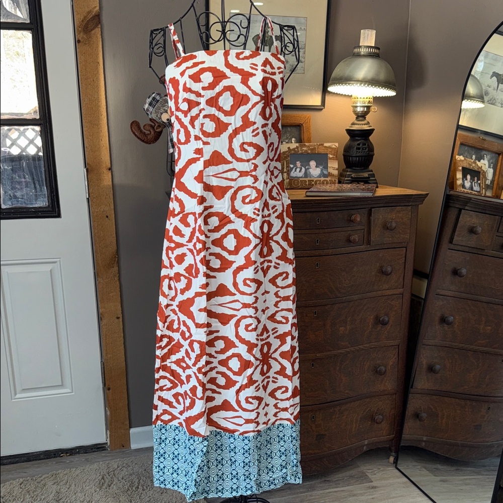 Cupshe Orange and Blue Patterned Maxi Dress